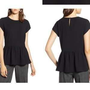 Halogen Black Short Sleeve Peplum Blouse